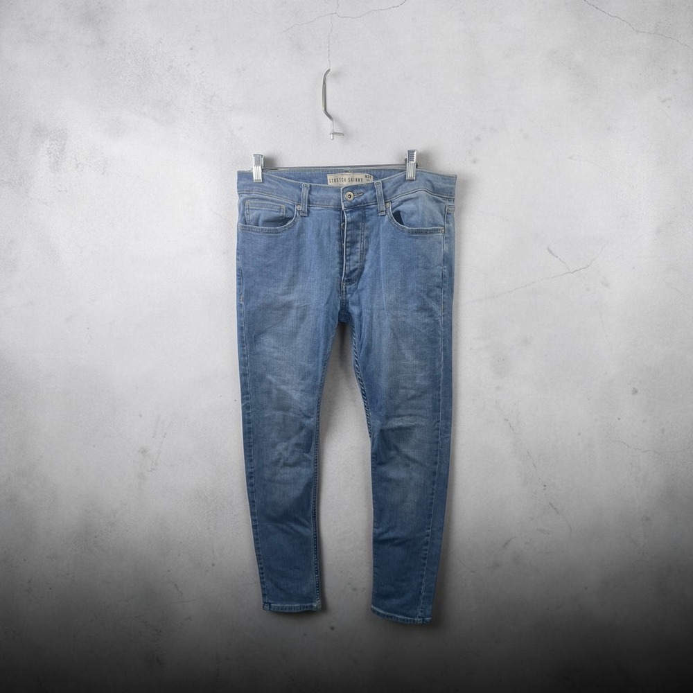 Topman Stretch Skinny Jeans Mens 32x32 Light Wash Blue Button Fly RN125149